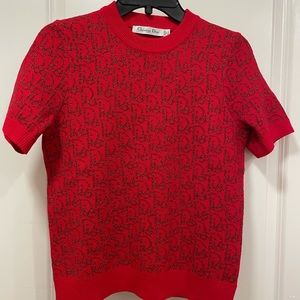 Authentic Dior Red Glitter Oblique Sweater Top